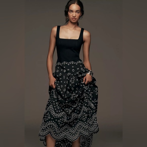 NWT Maeve Sleeveless Square-Neck Eyelet Midi Dress - Size Large - Black - Picture 5 of 14